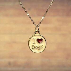 New Indio Jewelry I LOVE DOGS Pendant on Hypoallergenic Gold Necklace #7043